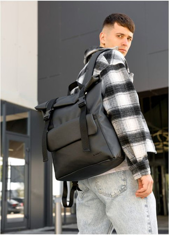 Рюкзак мужской из экокожи ролл RollTop Milton с клапаном Черный Sambag (301871786)