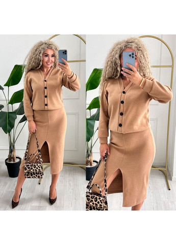 Жіночий костюм двійка з ангори: вкорочений кардиган та спідниця-міді з розрізом MonCher (361146202)