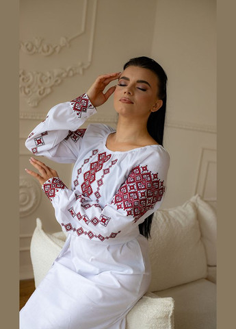 Белая вышитое женское платье vishivano4ka узор геометрический прямой хлопок (307840257)