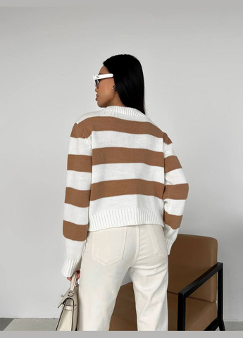 Женский свитер с V-образным вырезом цвет молочный-кэмел р.42/46 432197 New Trend (285711663)