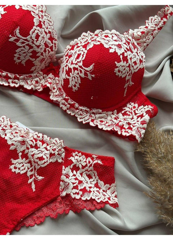 Красный комплект бюстгальтер push-up + трусики танга a0005 красный Lavolle