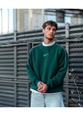 Зелений стильний чоловічий світшот оверсайз теплий nike зелений без декору (376546337)