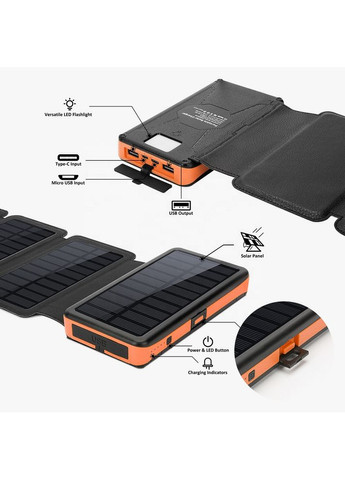 УМБ VHG Solar Power Bank DN38 20000 mAh 4 panel Orange Samsung (366664682)