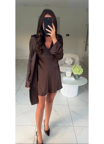 Коричнева вечірня жіноча сукня з подвійного шовку — замір в описі GD/GL Модний простір однотонна