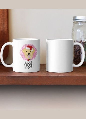 Чашка Керамическая Кружка с принтом JOY Ретривер новогодний Рождество Новый Год Белая 330 мл Orca (307501393)