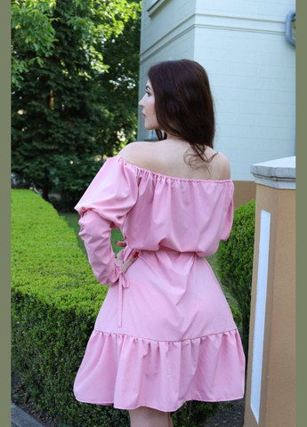 Розовое женское платье мини с открытыми плечами и шнуровкой на рукавах с открытыми плечами MonCher