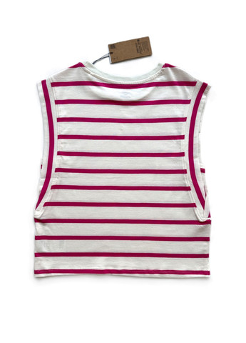 Розовый летний комплект для девочки футболка полосатая бело-розовая 2000-74 + леггинсы черные трикотажные 2000-79 (158 см) OVS