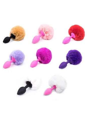 Рожева силіконова анальна пробка з білим хвостиком Silicone Fur Tail Plug Bdsm4u (381045161)