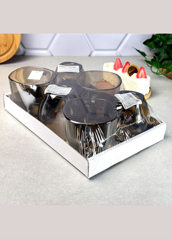 Чашки стеклянные квадратные 220 мл Quadra 6 шт дымчатые Гута Скла (370673891)