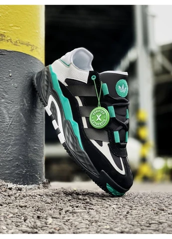 Чорні літні кросівки adidas niteball black green адідас найтбол No Brand