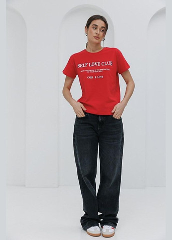 Красная всесезон женская футболка базовая с принтом красная mkar35141-2 Modna KAZKA
