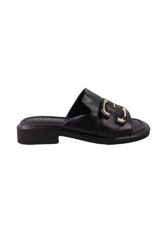 Черные шлепанцы женские черные натуральная кожа FARINNI