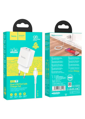 Сетевое зарядное устройство для телефона + кабель Lightning Apple N25 |2USB, 2.1A| Hoco (337351629)