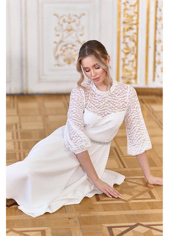Молочное коктейльное платье с кружевным верхом и расклешенной юбкой 25008 молочное Tanita-Romario