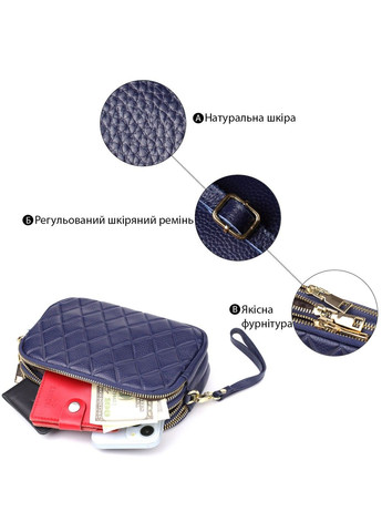Зручна шкіряна сумка на три відділення для жінок 22892 Синій Vintage (357494966)
