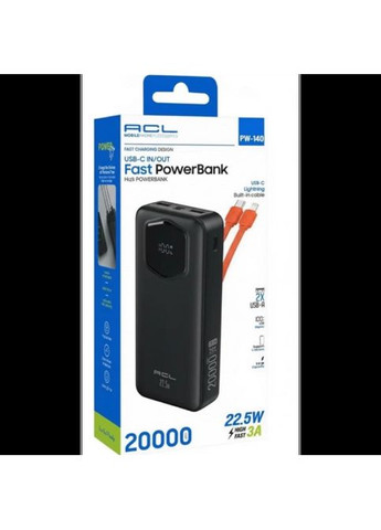 Внешний аккумулятор Power bank ACL PW-140 20000mAh PD22,2W+QC3.0 батарея быстрая зарядка Чёрный MDR No Brand (371794052)