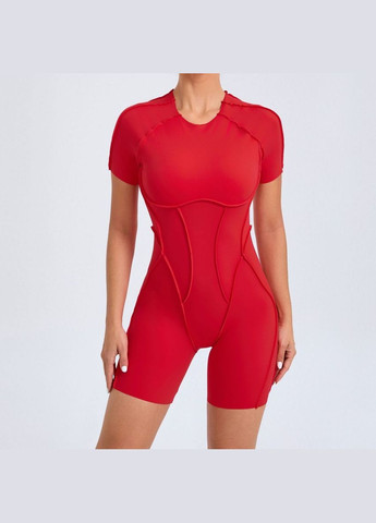 Комбинезон для фитнеса Lines бежевый шортами и коротким рукавом No Brand красный нейлон, эластан