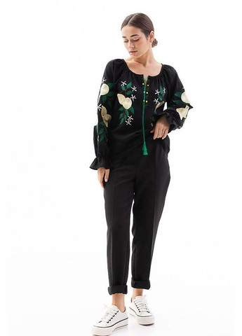 Чорна вишиванка жіноча з лимонами гладдю чорна mkar32758-2 Modna KAZKA (336932073)