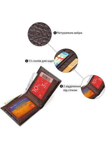 Интересный кошелек для мужчин в два сложения из натуральной фактурной кожи с тиснением под крокодила 21583 Коричневый Canpellini (331913391)