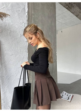 Коричневая повседневная, офисная, кэжуал стильная женская юбка-плиссе из костюмной ткани Україна