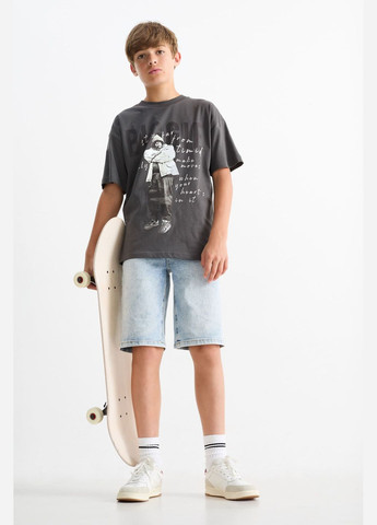 Темно-сіра літня підліткова футболка для хлопчика темно-сіра 2227040 C&A