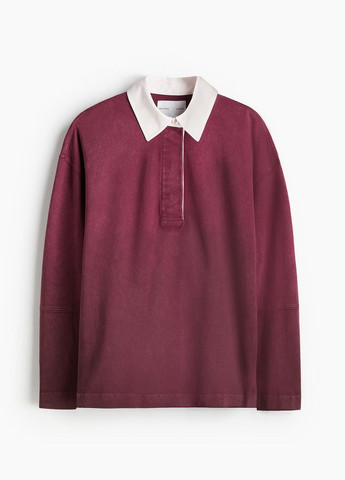 Бордовая женская футболка-поло H&M однотонная
