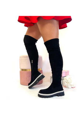 Черные осенние ботфорты черные со стразами. Fashion со стразами