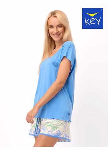Голубая всесезон женская пижама футболка + шорты Key