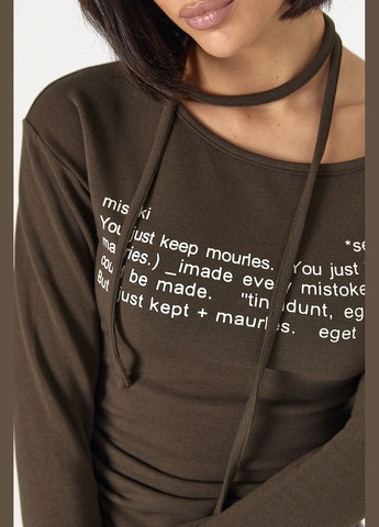 Трикотажный лонгслив на завязках с ассиметричной горловиной - молочный Lurex (324392619)