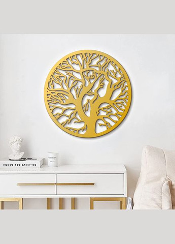 Панно 3D декоративное с объемом 15 мм для стен, Дерево в круге золотое Декоинт (278290300)