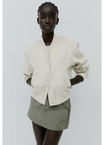 Светло-бежевая летняя женская льняная куртка бомбер н&м (56789) xs светло-бежевая H&M