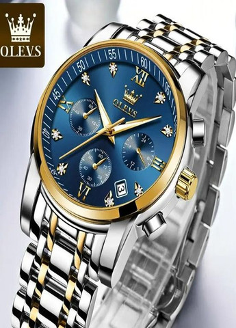 Чоловічий наручний годинник 2858 Gold | Золотий кварцовий годинник з браслетом і декором “день-ніч” Olevs (354820506)