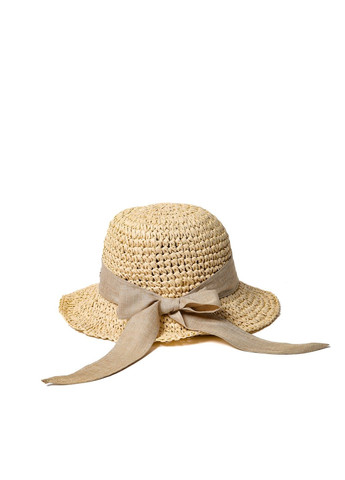 Капелюх із середніми полями жіночий в'язаний зі стрічкою-бантом папір бежевий КАТАЛІНА LuckyLOOK 734-180 (329170308)