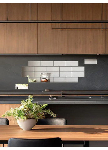 Наклейка дзеркальна акрилова декоративна для стін самоклейна Цеглинки 13.4х5 см 18 шт. Срібло Ваша Світлість (366334475)