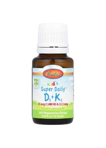 Дитячі денні вітаміни Д3 + K2 Kids Super Daily D3 K2 1000 МО і 22,5 мкг 10.16 мл Carlsson (363968483)