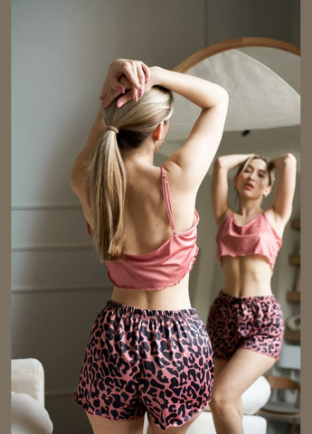 Темно-рожева всесезон ніжна піжама з леопардовим принтом топ + шорти No Brand