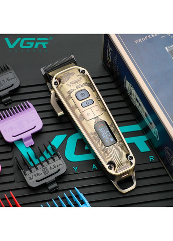 Бездротова машинка для стрижки волосся, тример для бороди з акумулятором та LED-дисплеєм (V-005 Gold) VGR (350349338)