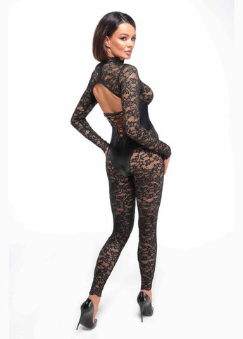 Черный демисезонный комбинезон noir handmade f299 enigma lace catsuit with underbust bodice - xl No Brand