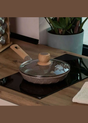 Сковорода с антипригарным мраморным покрытием и крышкой 22 см, бежевый MGC (322771173)