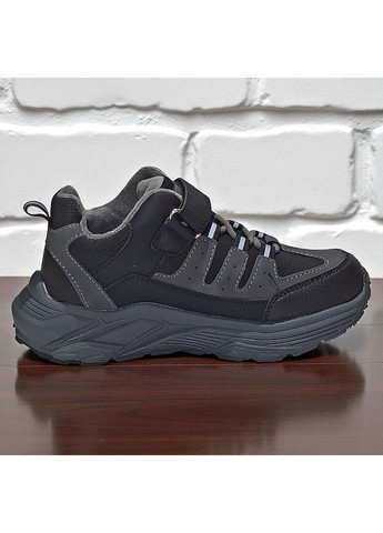 Чорні Осінні утеплені демісезонні кросівки ппідліткові хайтопи на флісі на липучках для хлопчика підлітка Tom.M