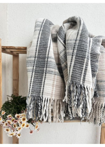 Плед бавовняний Единбург з китицями сірого кольору 180х220 см ZEINTEX (365749609)