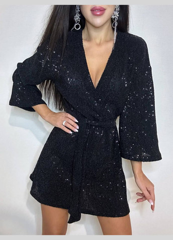 Черное праздничный, вечернее светящееся платье мини Vakko однотонное