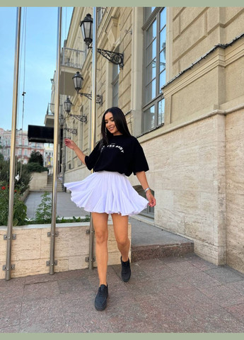 Белая повседневная однотонная женская юбка мини с шортами Україна клешированная-солнце