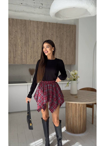 Бордовая повседневная в клетку юбка шотландка с имитацией завязанной рубашки. DK/DL Мода без кордонів клешированная