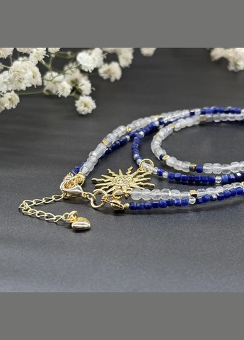 Чокер дворядний натуральний Лазурит, Лабрадор +підвіска Сонце гіп-ний сплав колір золото d-4-3-2мм+- L-38-43см No Brand лазурит, лабрадор, гематит, шпінель латунь, натуральний камінь, медичний сплав золото (335054170)
