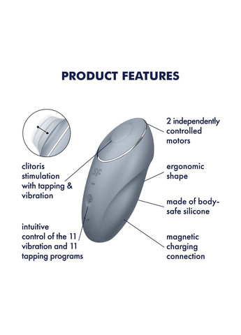 Вибростимулятор-пульсатор Tap & Climax 1 Bluegrey, эффект постукивания пальцем, 2 мотора Satisfyer (315498033)