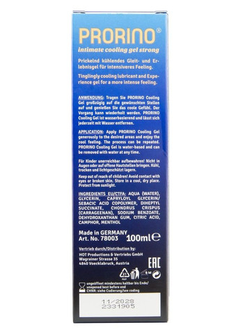 Интимный гель PRORINO Intimate Strong с эффектом охлаждения, 100 мл Hot (316090203)