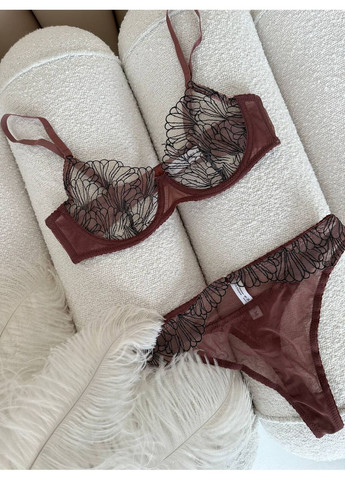 Коричневый балконет комплект женского белья | премиум качество и комфорт, коричневый Vital-Textile без косточек полиэстер, эластан