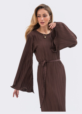 Коричневое платье-миди коричневого цвета с поясом Dressa