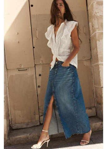 Синяя джинсовая юбка с разрезом Zara